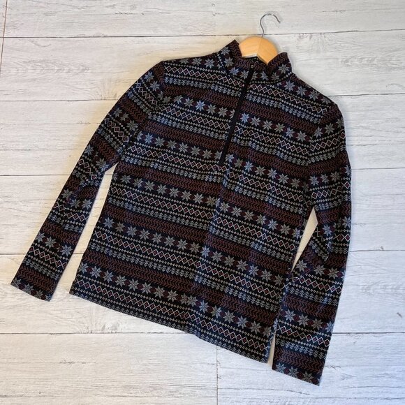 Lou & Grey Top Womens Size Large Feel Good Zip Soft Stretch Fair Isle Design - Picture 12 of 13